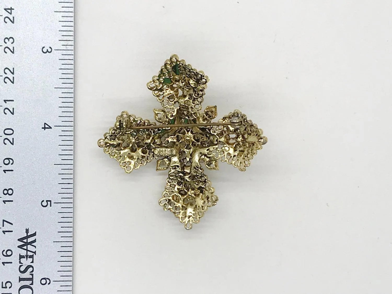 Lisner Vintage White Rhinestone Cross Brooch