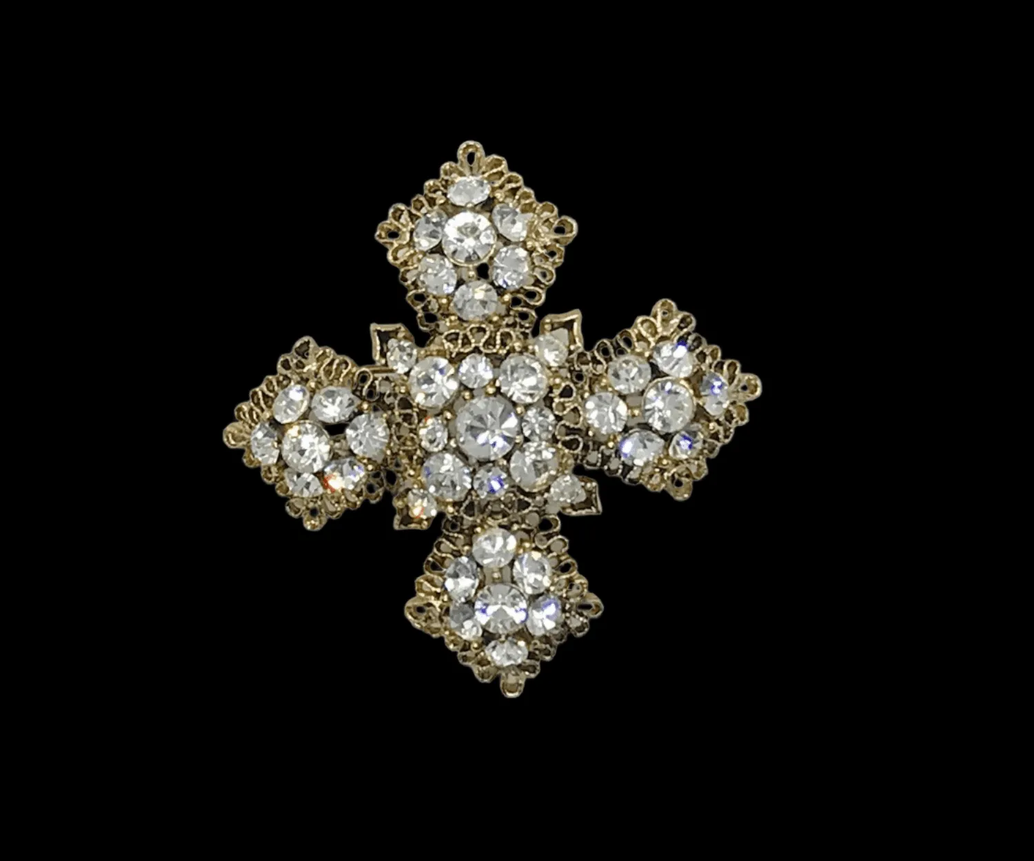Lisner Vintage White Rhinestone Cross Brooch