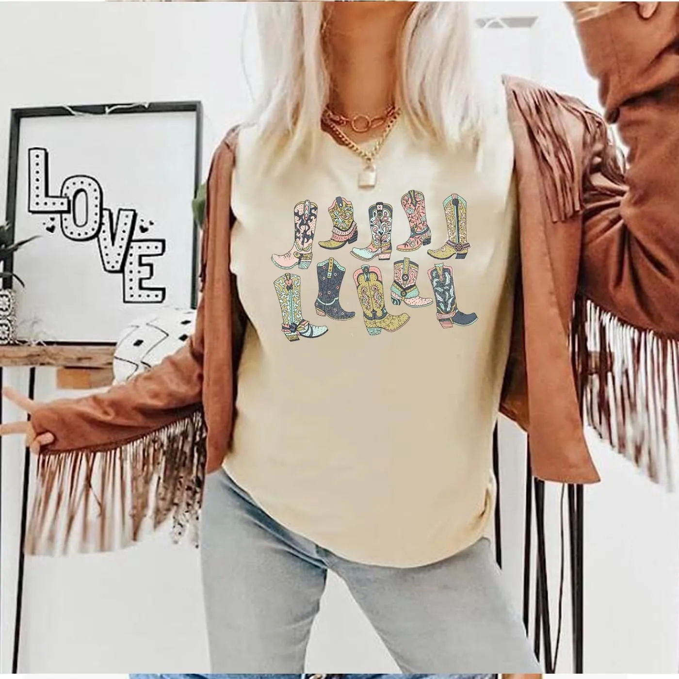 Long Live Cowboys Shirts Women Western Vintage Graphic Tees Funny Letter Print Country Music Tshirt