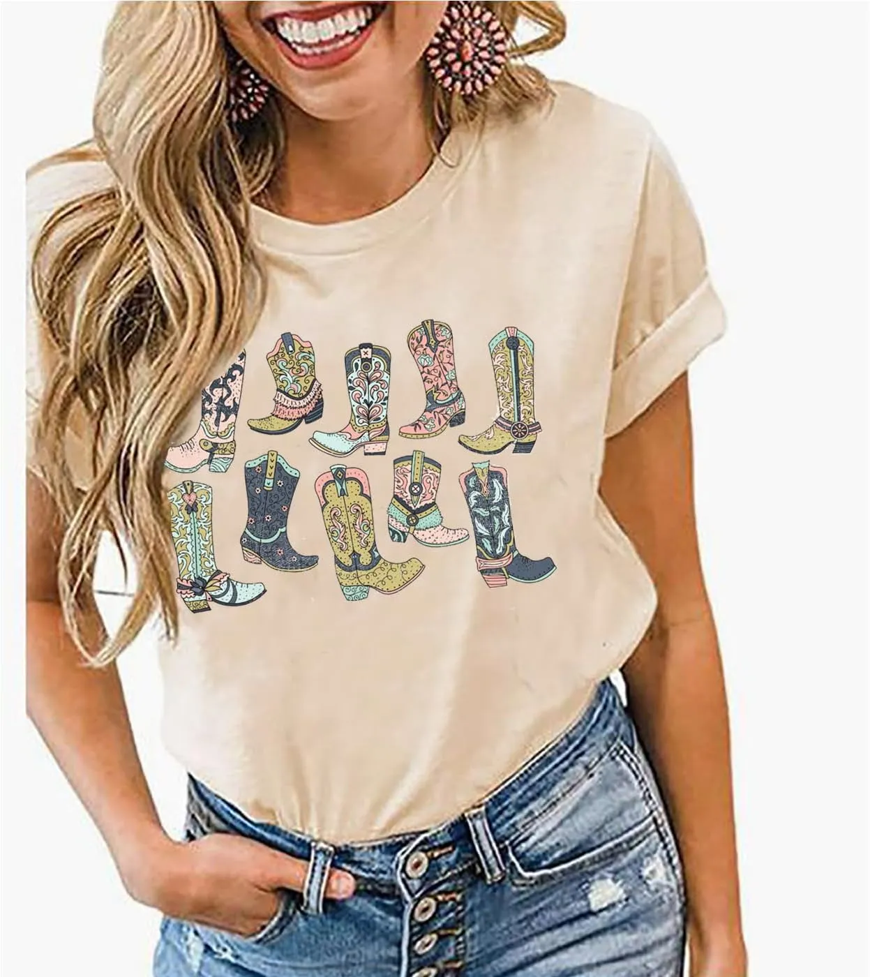 Long Live Cowboys Shirts Women Western Vintage Graphic Tees Funny Letter Print Country Music Tshirt