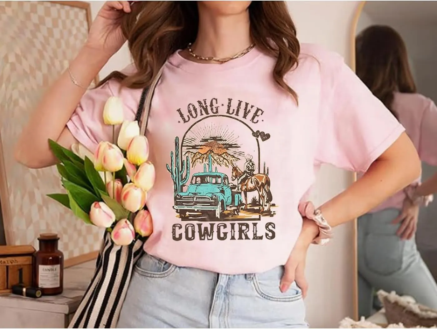 Long Live Cowboys Shirts Women Western Vintage Graphic Tees Funny Letter Print Country Music Tshirt