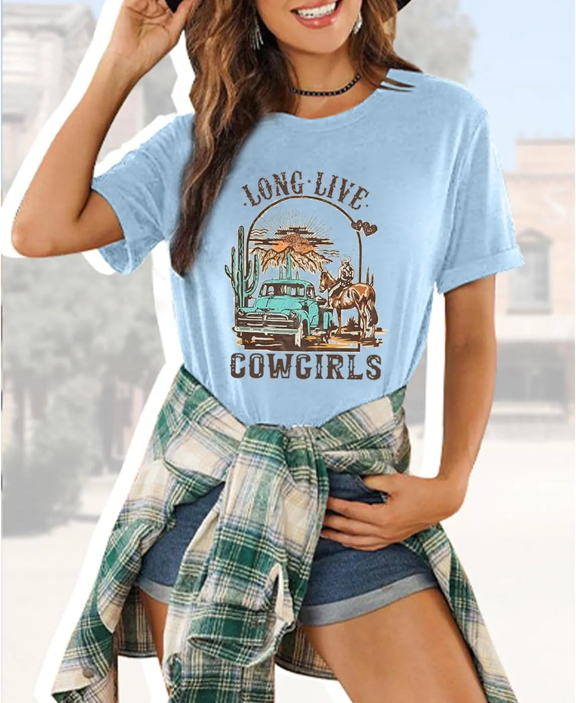 Long Live Cowboys Shirts Women Western Vintage Graphic Tees Funny Letter Print Country Music Tshirt