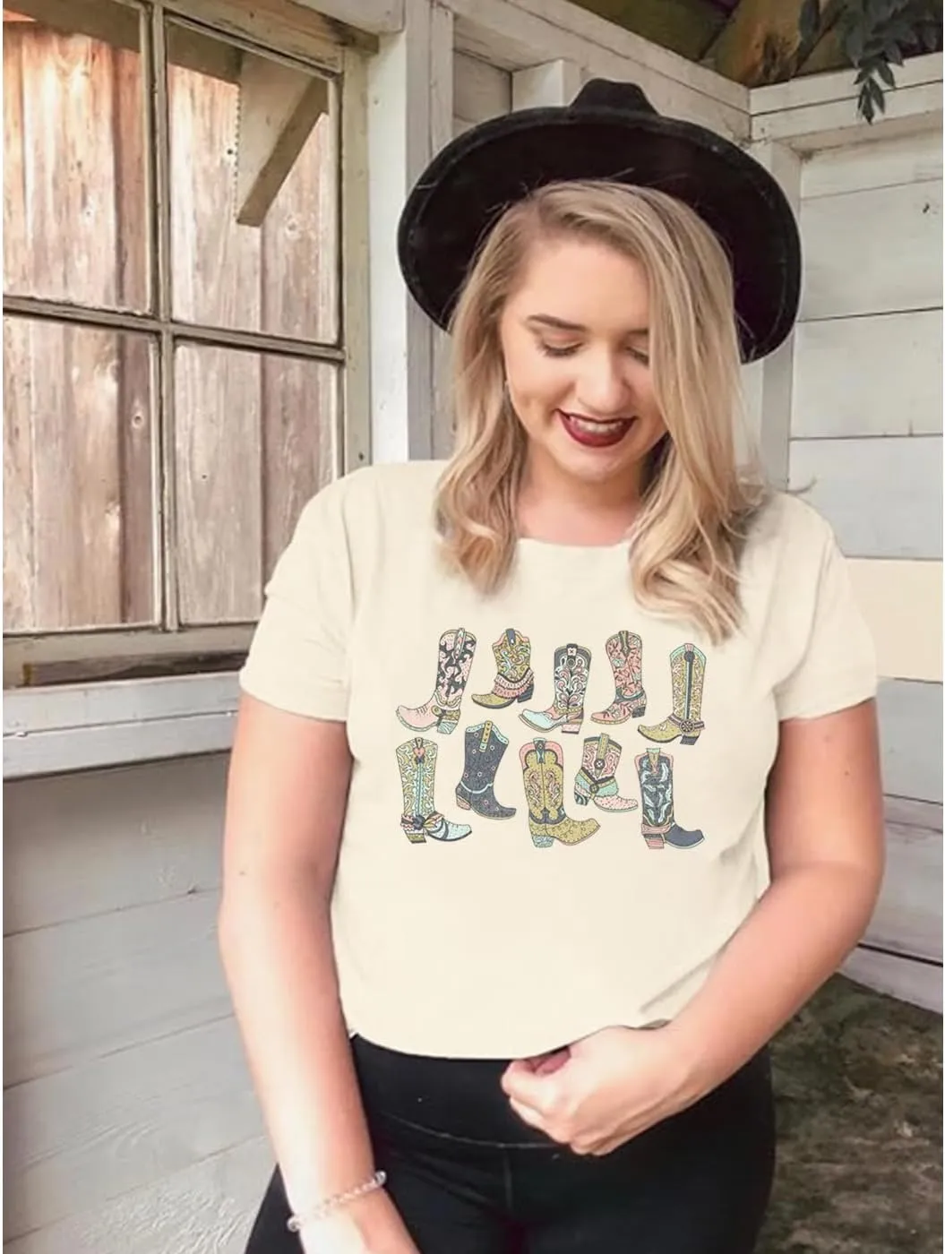 Long Live Cowboys Shirts Women Western Vintage Graphic Tees Funny Letter Print Country Music Tshirt