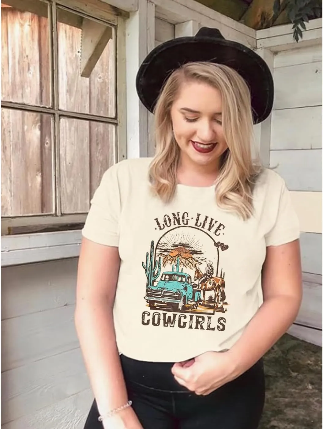 Long Live Cowboys Shirts Women Western Vintage Graphic Tees Funny Letter Print Country Music Tshirt