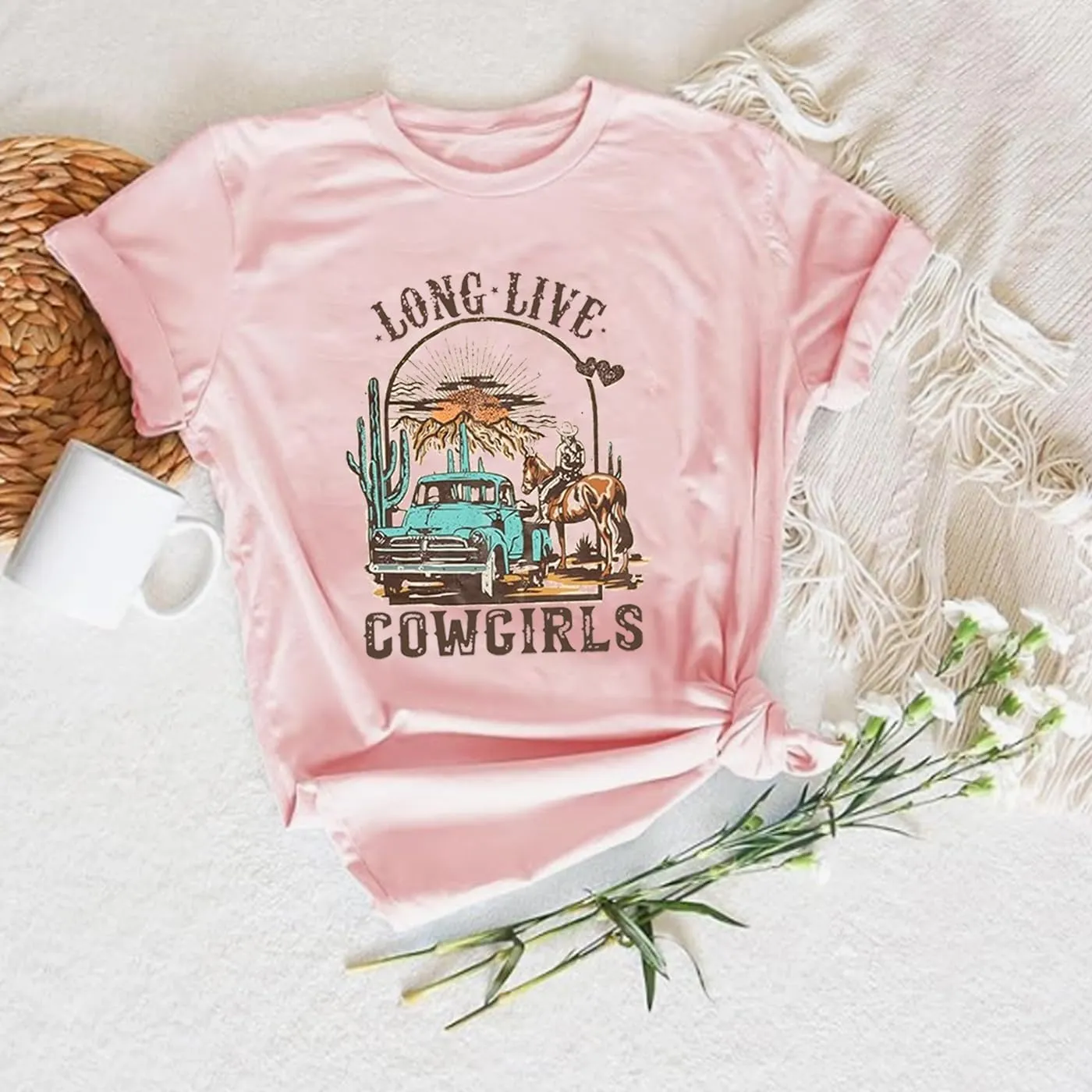Long Live Cowboys Shirts Women Western Vintage Graphic Tees Funny Letter Print Country Music Tshirt
