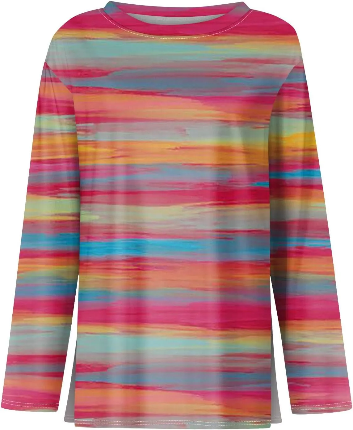 Long Sleeve Shirts for Women 2025 Spring Loose Fit Casual Crew Neck Womens Tops Long Sleeve Tunic Print Tops