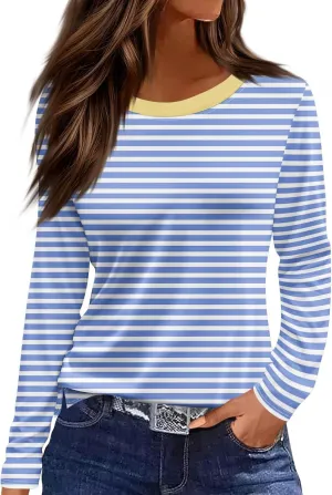 Long Sleeve Shirts for Women 2025 Spring Loose Fit Casual Crew Neck Womens Tops Long Sleeve Tunic Print Tops