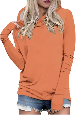 Long Sleeve Shirts for Women Comfy Baggy Oversized Pullover Tops with Thumb Holes Hoodies Solid Color Tunic Blouses