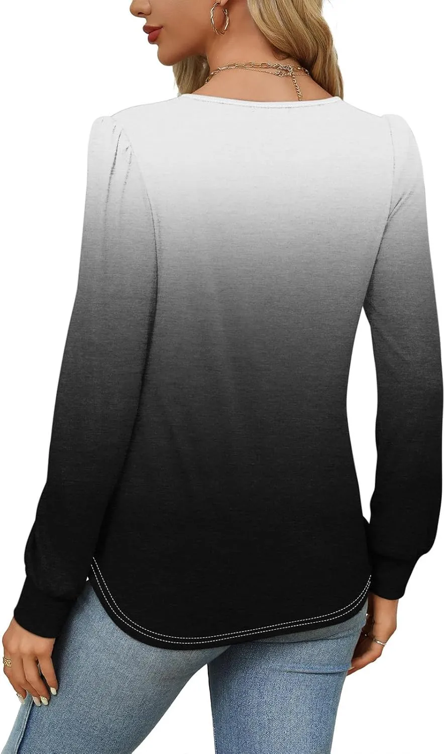 Long Sleeve Shirts for Women Crew Neck Pleated Tunic Blouses Daily Comfy Casual Basic Tees Fall Trendy Tops