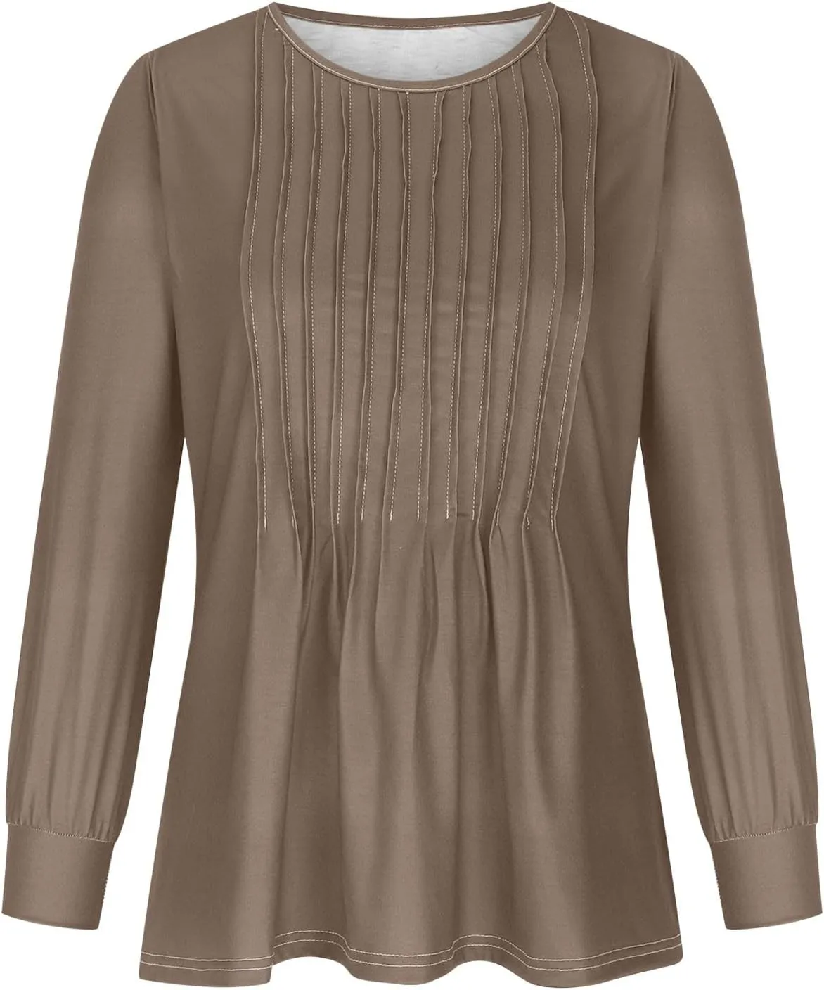 Long Sleeve Shirts for Women Crew Neck Pleated Tunic Blouses Daily Comfy Casual Basic Tees Fall Trendy Tops