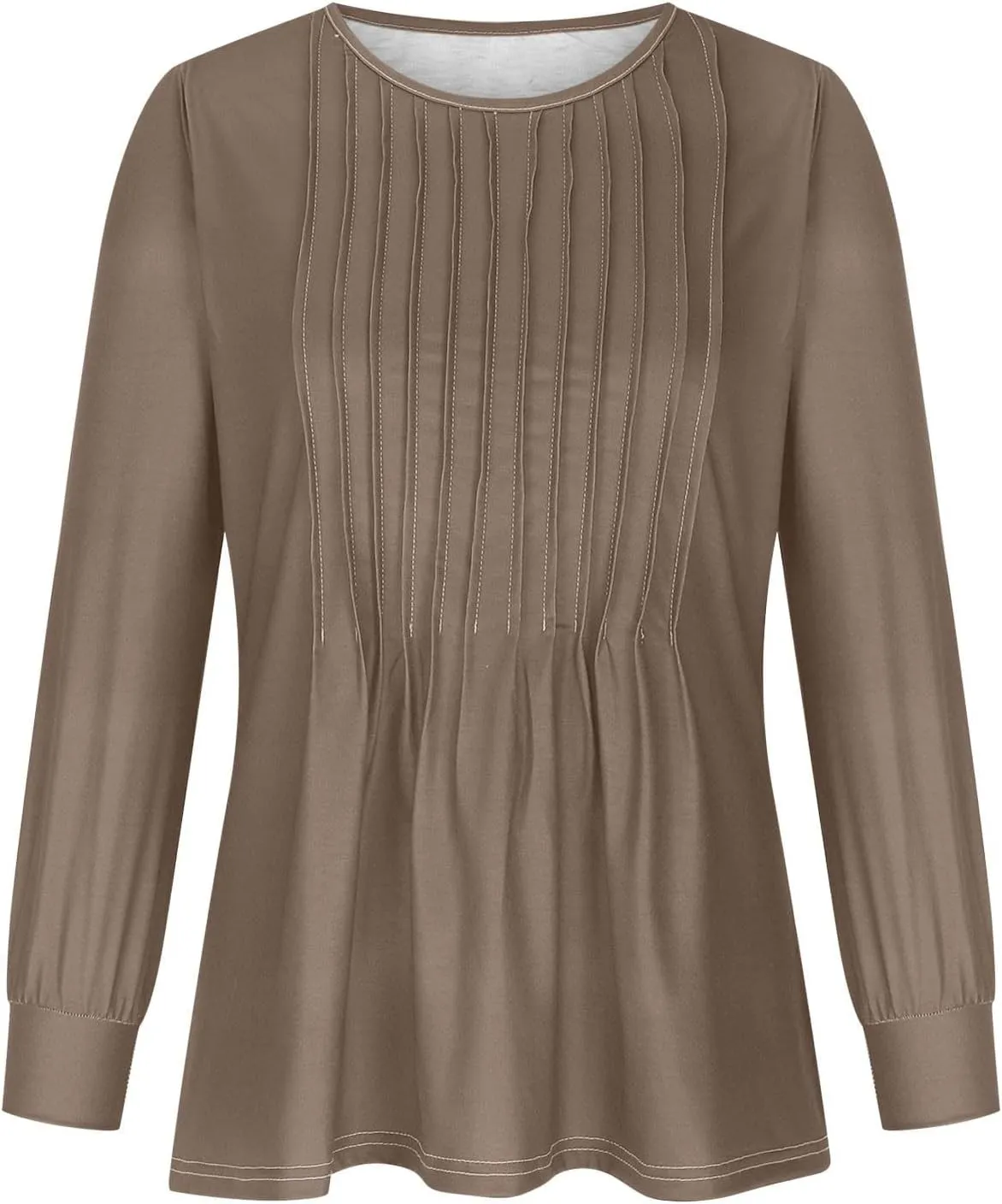 Long Sleeve Shirts for Women Crew Neck Pleated Tunic Blouses Daily Comfy Casual Basic Tees Fall Trendy Tops