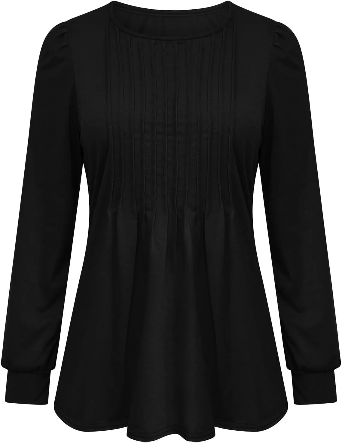 Long Sleeve Shirts for Women Crew Neck Pleated Tunic Blouses Daily Comfy Casual Basic Tees Fall Trendy Tops