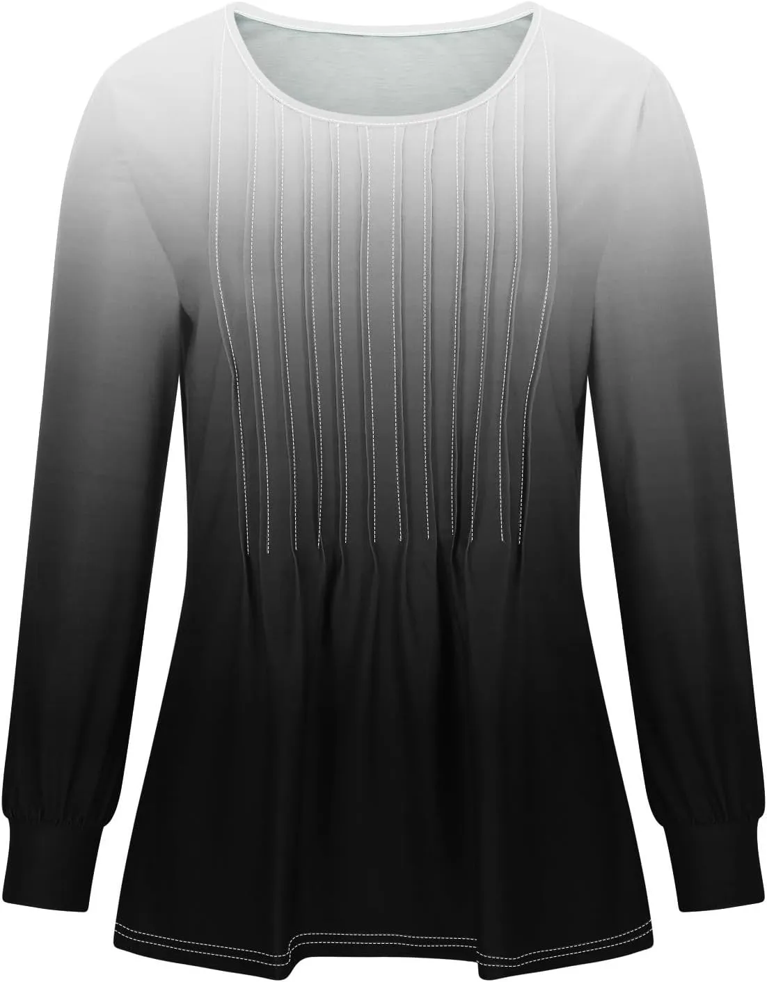Long Sleeve Shirts for Women Crew Neck Pleated Tunic Blouses Daily Comfy Casual Basic Tees Fall Trendy Tops