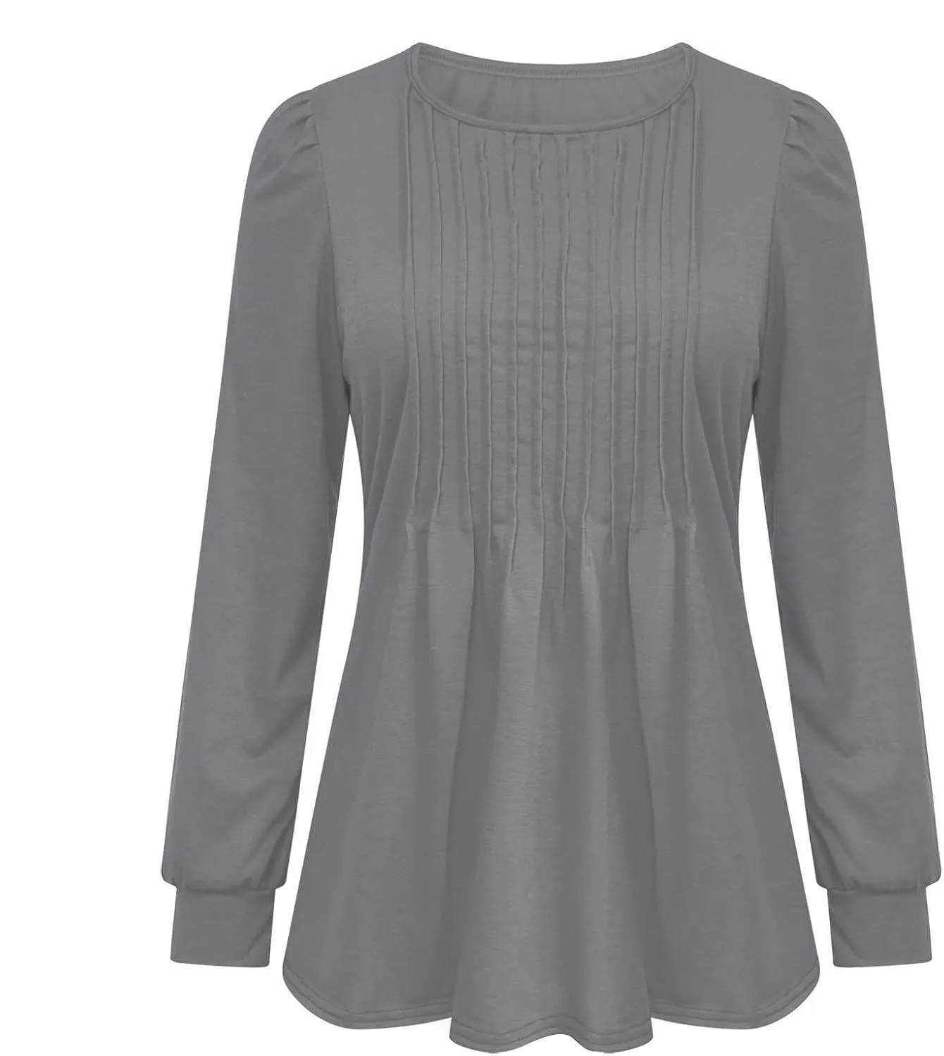 Long Sleeve Shirts for Women Crew Neck Pleated Tunic Blouses Daily Comfy Casual Basic Tees Fall Trendy Tops
