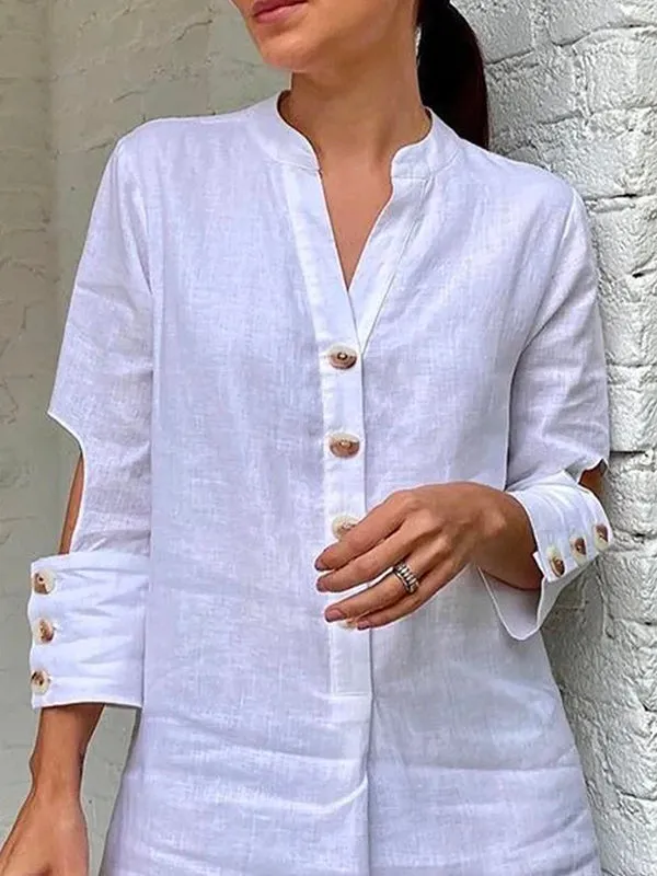 Long Sleeves Buttoned Hollow V-Neck Mini Dresses