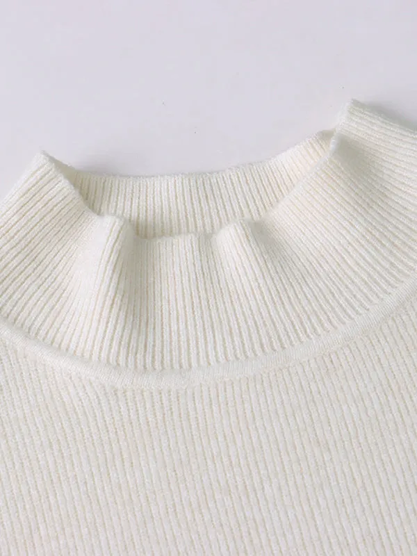 Long Sleeves Buttoned Split-Joint High-Neck Sweater Tops