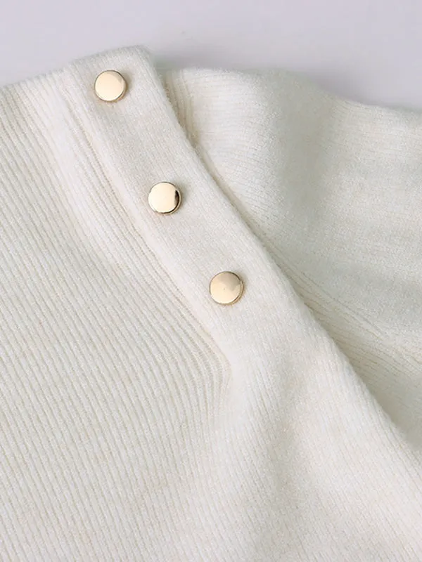 Long Sleeves Buttoned Split-Joint High-Neck Sweater Tops