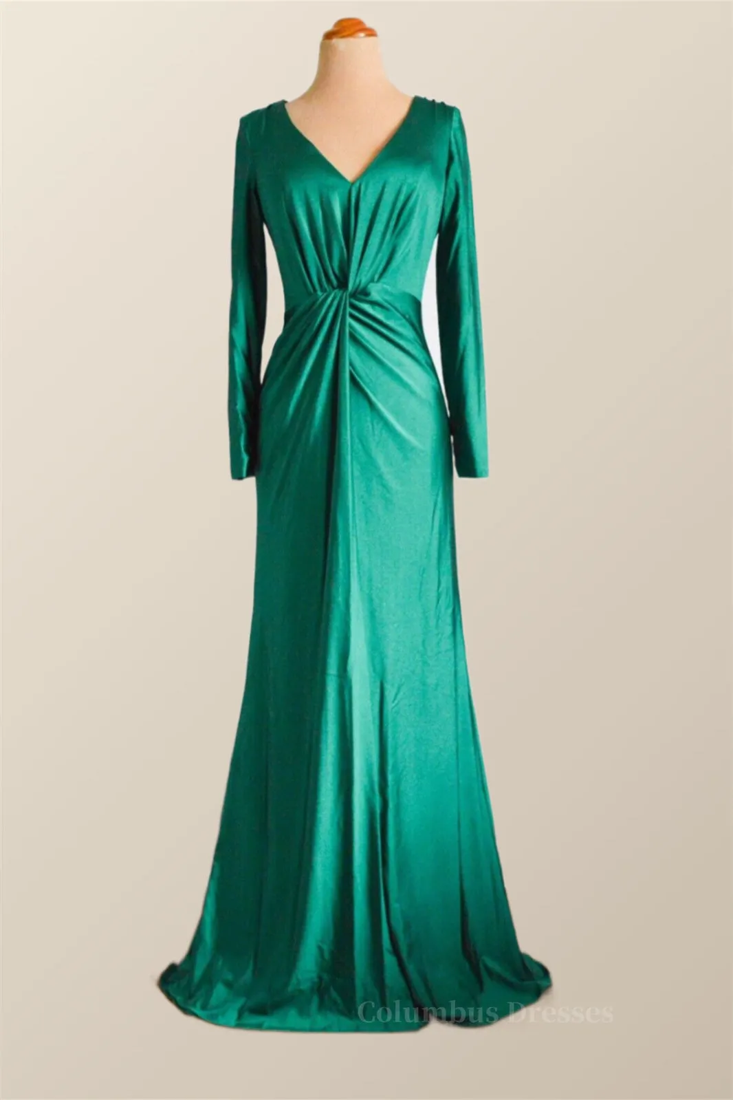 Long Sleeves Green Knotted Front Gown