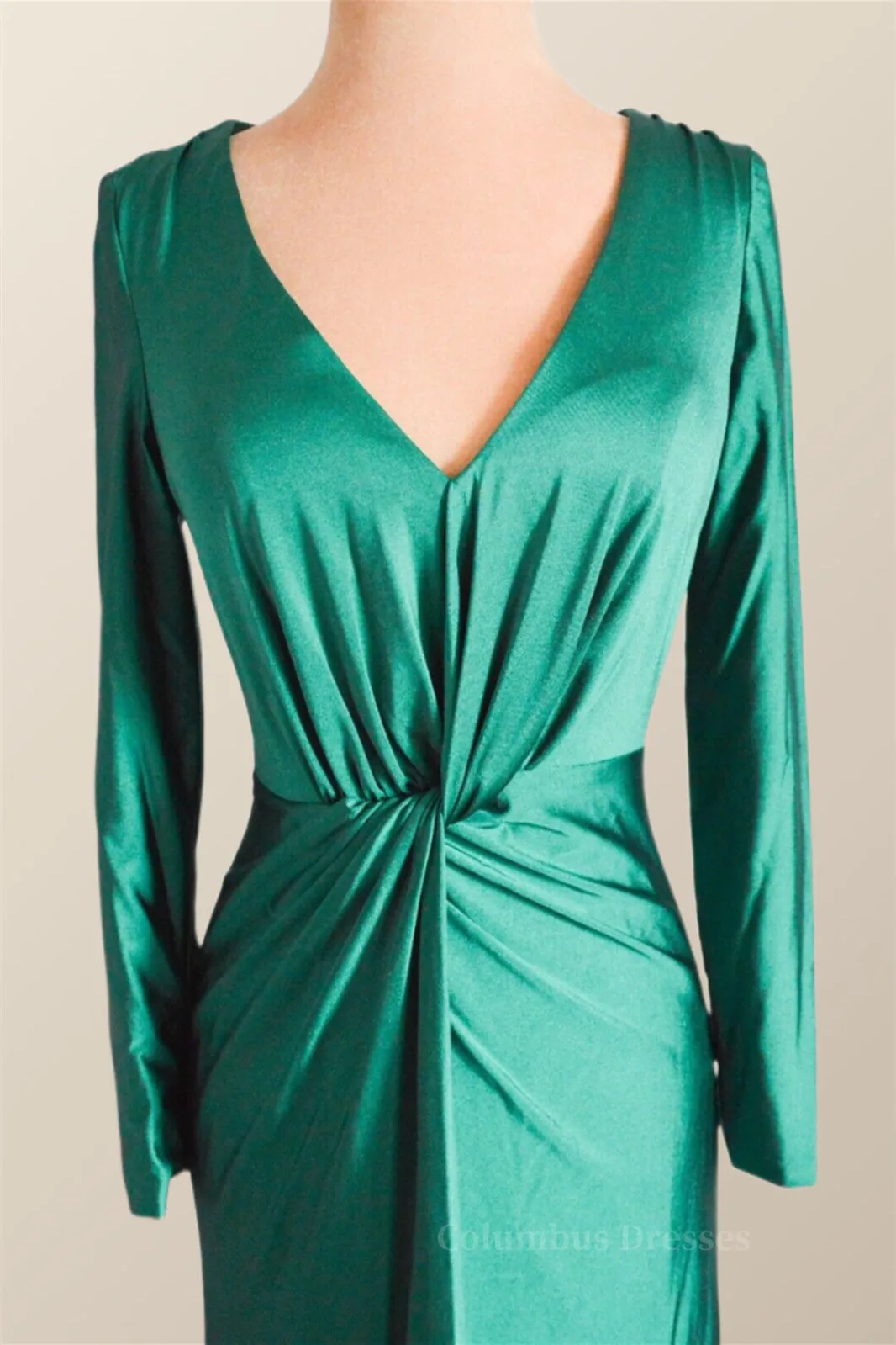Long Sleeves Green Knotted Front Gown