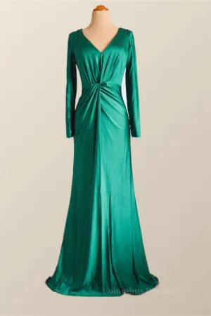 Long Sleeves Green Knotted Front Gown