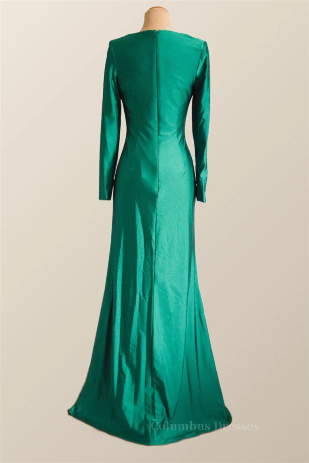 Long Sleeves Green Knotted Front Gown