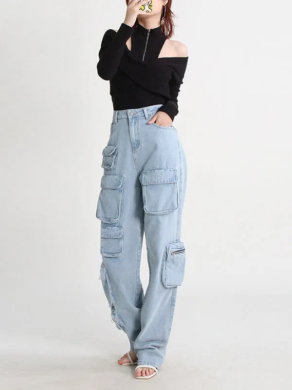 Long Sleeves Skinny Hollow Split-Joint Zipper High-Neck Pullovers Sweater Tops