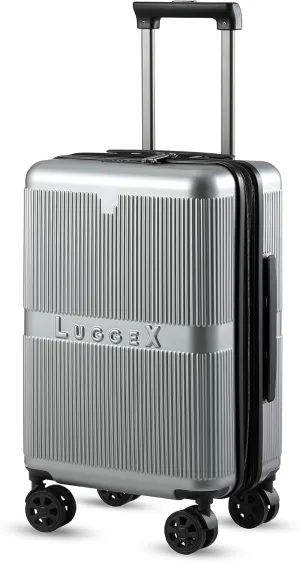 LUGGEX Carry On Luggage 22x14x9 Airline Approved with Spinner Wheels - 100% PC Hard Shell Expandable Luggage - Effortless Travel with Bigger Wheels (Silver Suitcase)