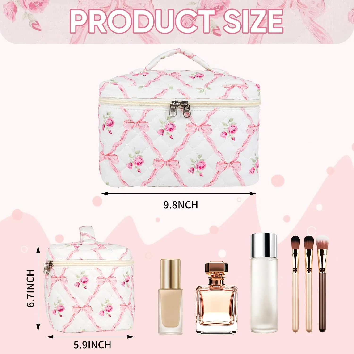 Makeup Bag for Women, Wide-open Easy to Take, Convenient to Carry, Toiletry Cosmetic Skincare, Quilted Travel Pouch Case, Purse Organizer Large