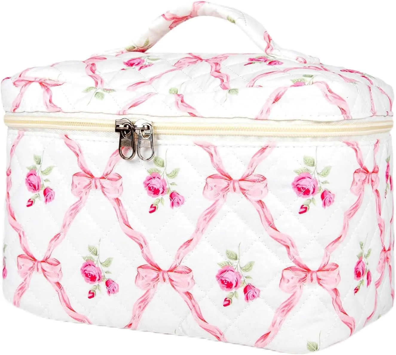 Makeup Bag for Women, Wide-open Easy to Take, Convenient to Carry, Toiletry Cosmetic Skincare, Quilted Travel Pouch Case, Purse Organizer Large