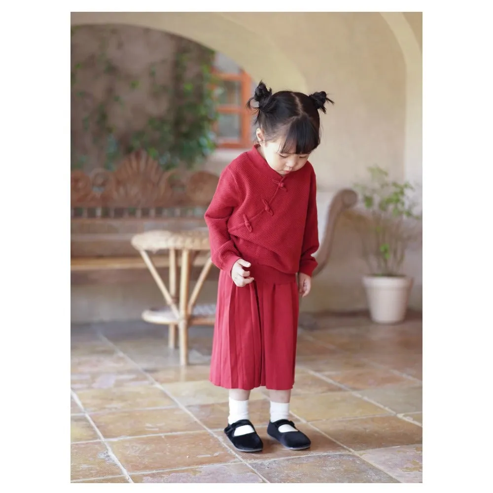 MaNa Girls Chinese New Year  Red Cotton Knitted Skirt
