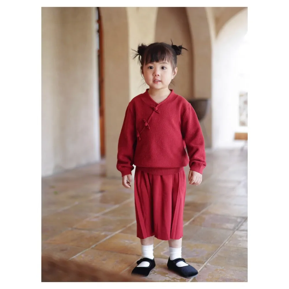 MaNa Girls Chinese New Year  Red Cotton Knitted Skirt