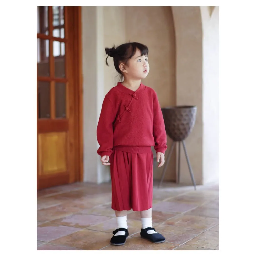 MaNa Girls Chinese New Year  Red Cotton Knitted Skirt