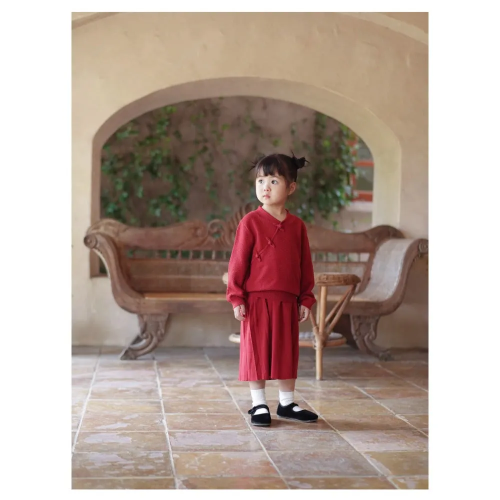 MaNa Girls Chinese New Year  Red Cotton Knitted Skirt