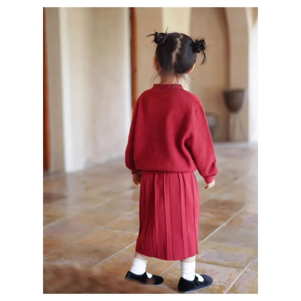 MaNa Girls Chinese New Year  Red Cotton Knitted Skirt