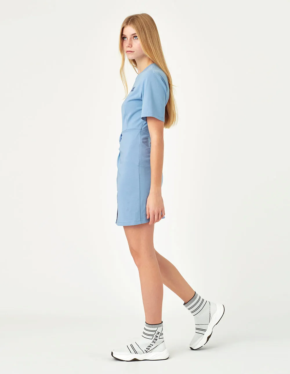 MARK FAST Embroidered Badge Round Neck Short Sleeves Twist Front Dress
