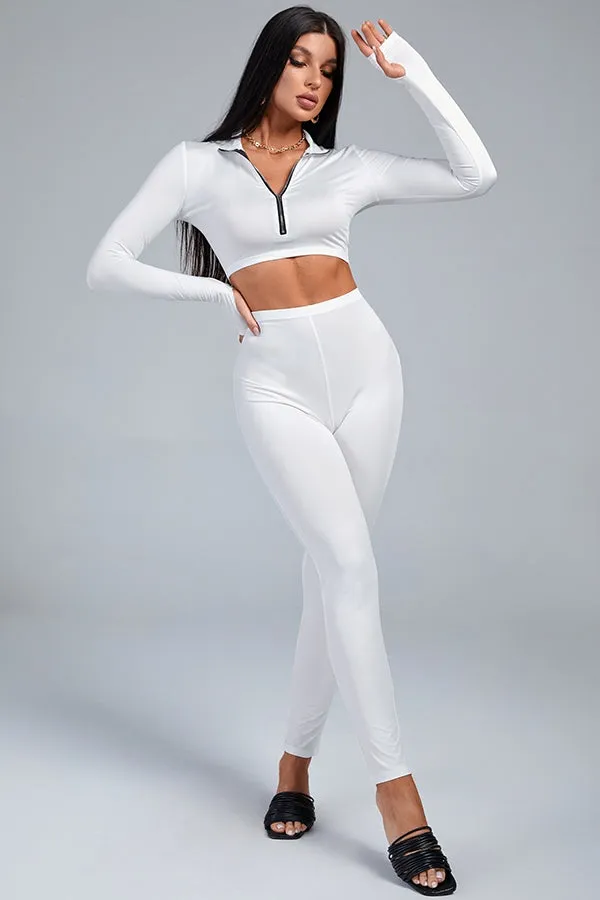 MB FASHON 2-Piece Zip-Up Crop Top and High-Waisted Leggings Set 7905T