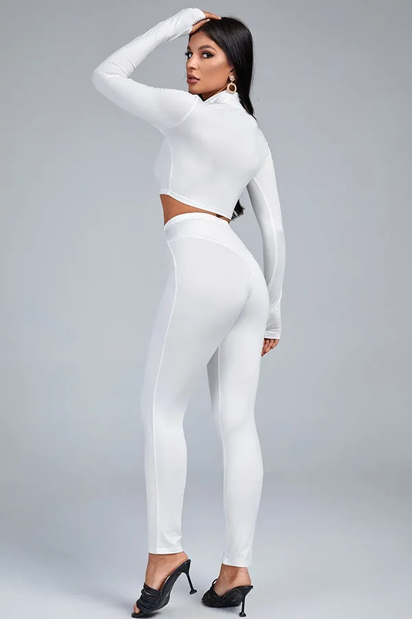 MB FASHON 2-Piece Zip-Up Crop Top and High-Waisted Leggings Set 7905T