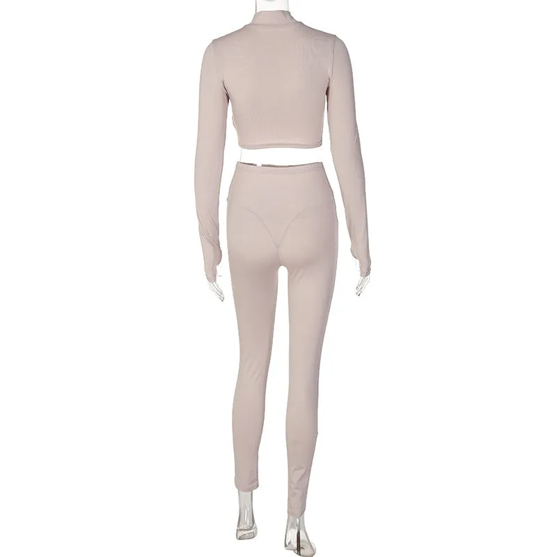 MB FASHON 2-Piece Zip-Up Crop Top and High-Waisted Leggings Set 7905T