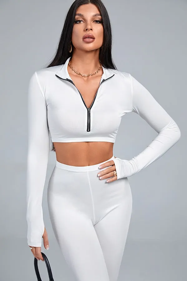 MB FASHON 2-Piece Zip-Up Crop Top and High-Waisted Leggings Set 7905T
