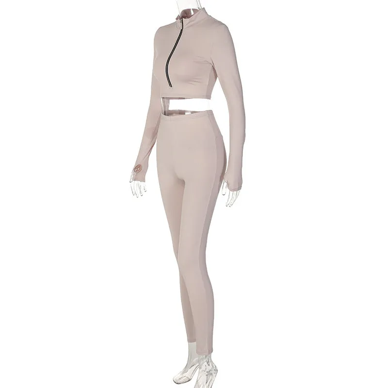 MB FASHON 2-Piece Zip-Up Crop Top and High-Waisted Leggings Set 7905T