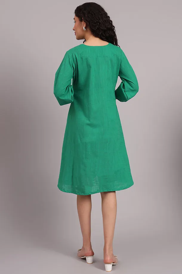 Meadow Charm Embroidered Cotton Dress  Green
