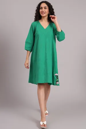 Meadow Charm Embroidered Cotton Dress  Green