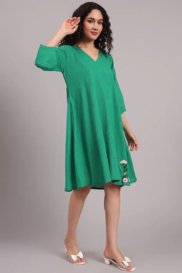 Meadow Charm Embroidered Cotton Dress  Green