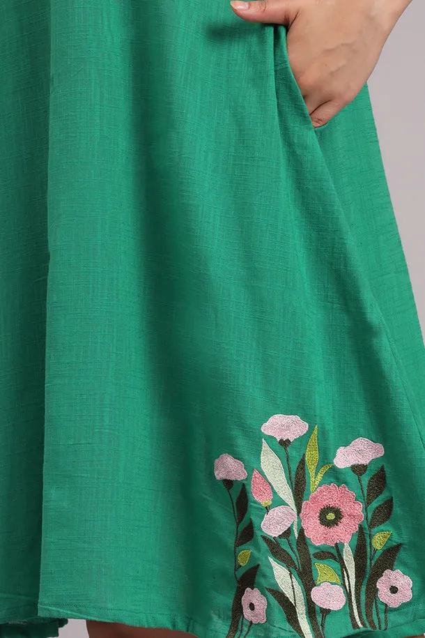 Meadow Charm Embroidered Cotton Dress  Green