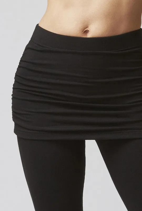 Medium Compression Waisted Leggings with Gathered Skirt Black