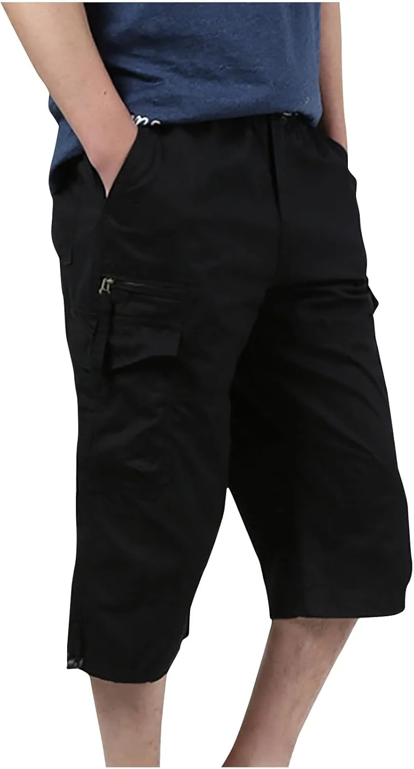 Mens Athletic Pants Casual Stylish Cotton Solid Multi Pockets Cargo Shorts Big and Tall Utility Tooling Shorts