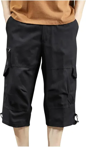 Mens Athletic Pants Casual Stylish Cotton Solid Multi Pockets Cargo Shorts Big and Tall Utility Tooling Shorts