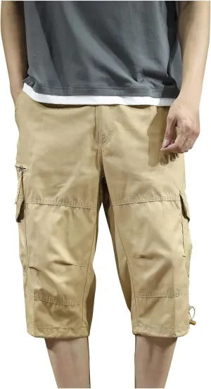 Mens Athletic Pants Casual Stylish Cotton Solid Multi Pockets Cargo Shorts Big and Tall Utility Tooling Shorts