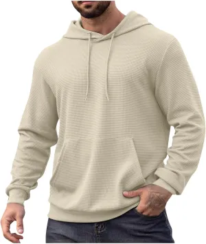 Mens Hooded Sweatshirts Pullover Causal Stylish Solid Long Sleeve Drawstring Gym Hooded Shirt Outdoor Fashion Top Tee