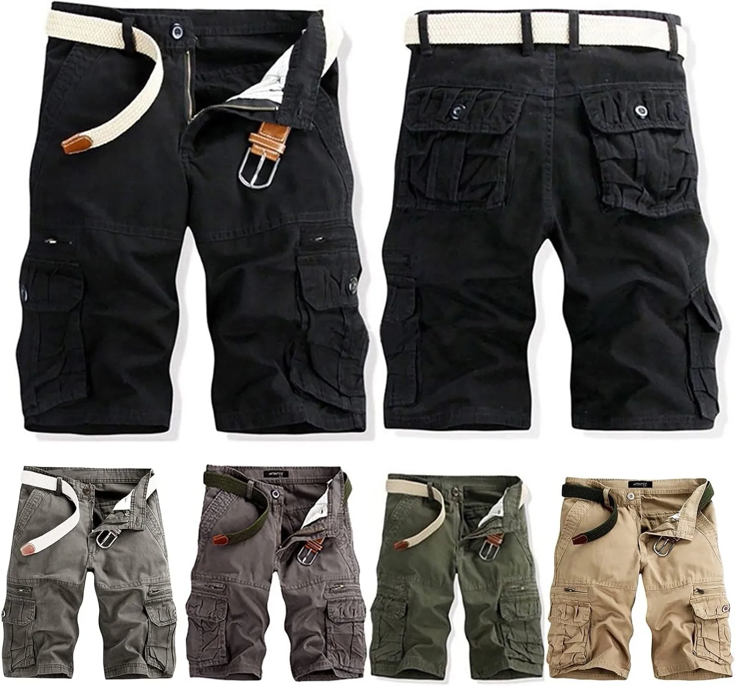Men's Multi Pocket Cotton Casual Cargo Shorts Lightweight Outdoor Twill Camo Shorts with Pockets(No Belt)